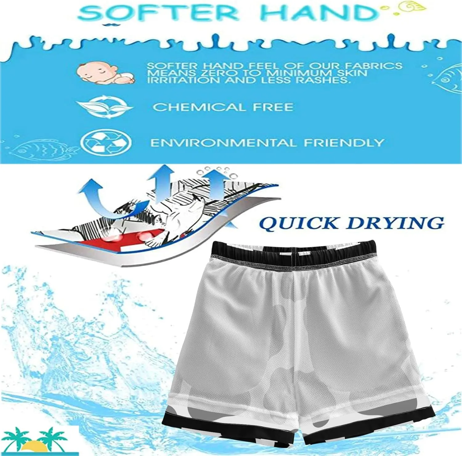 visesunny Boys Surfing Board Shorts Quick Dry Boys Swim Shorts Toddlers Swim Trunks Size from 2T to 14/16