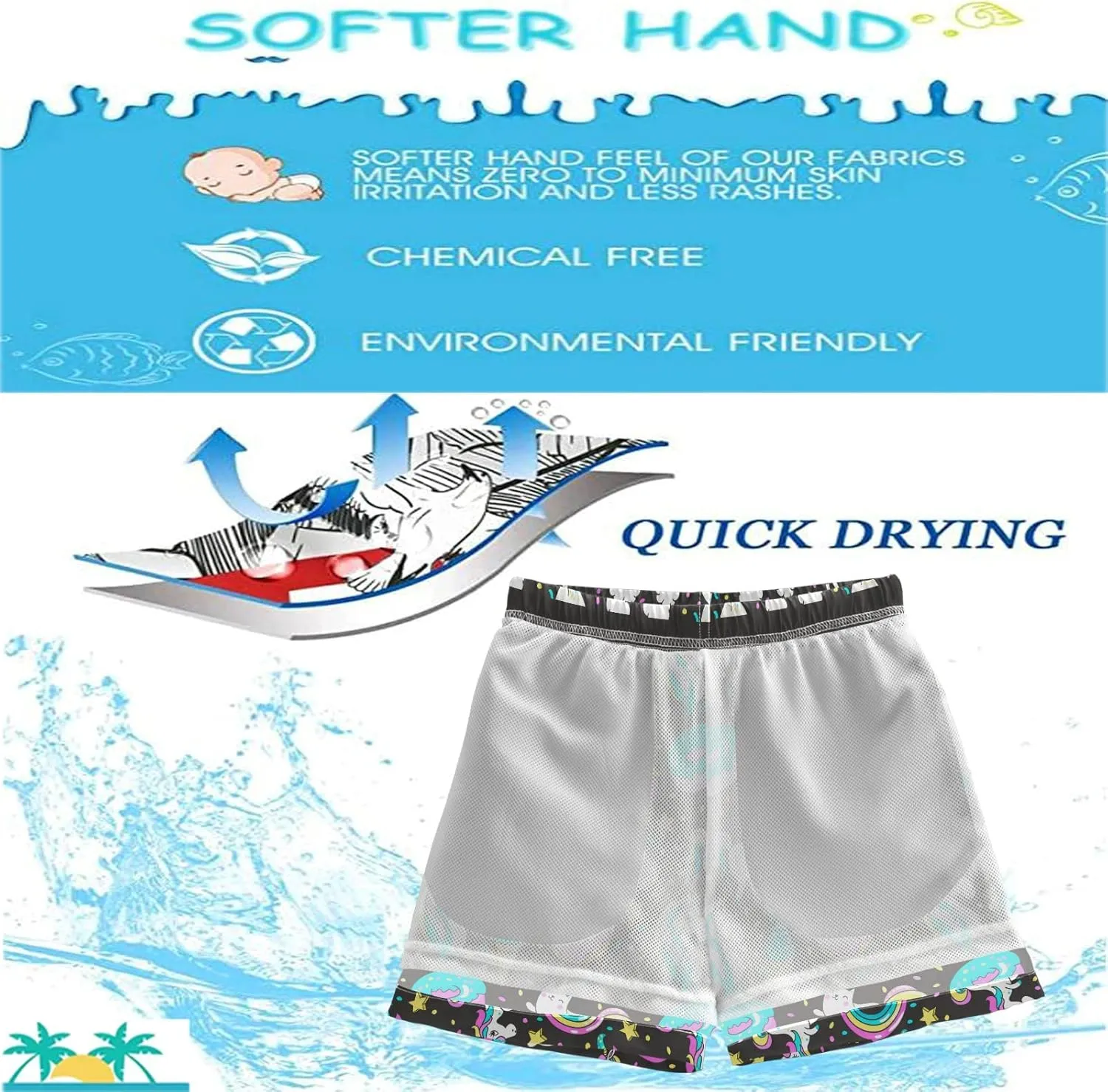 visesunny Boys Surfing Board Shorts Quick Dry Boys Swim Shorts Toddlers Swim Trunks Size from 2T to 14/16