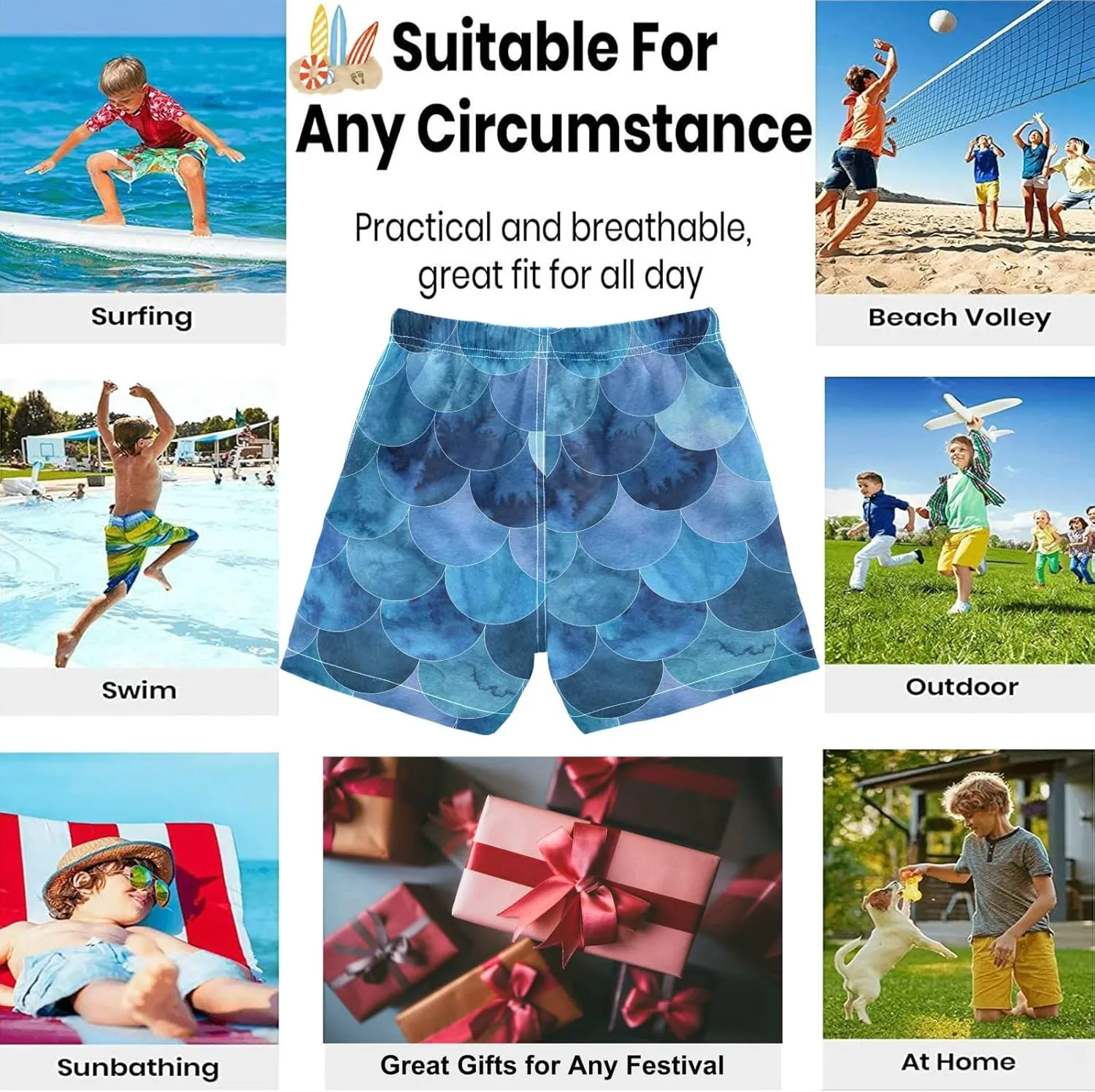 visesunny Boys Surfing Board Shorts Quick Dry Boys Swim Shorts Toddlers Swim Trunks Size from 2T to 14/16