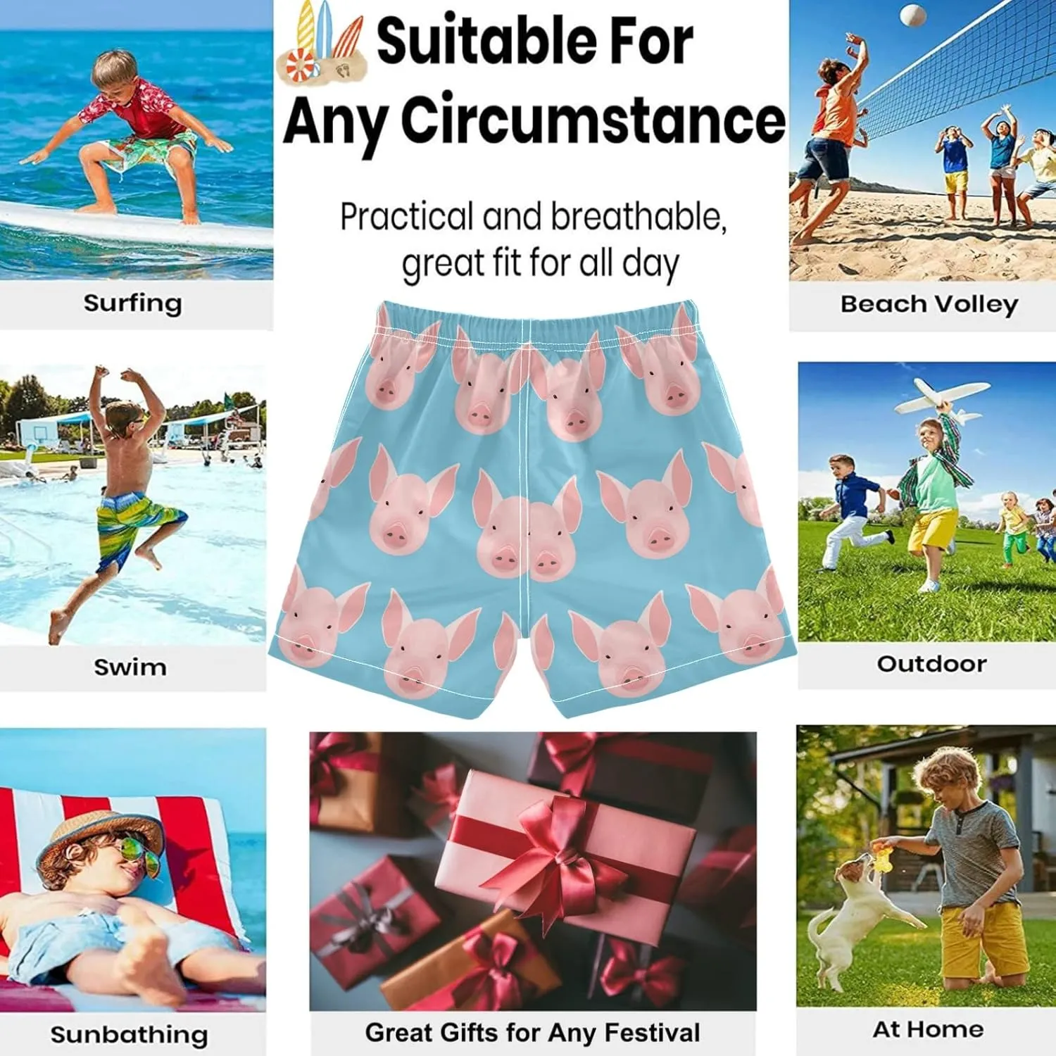 visesunny Boys Surfing Board Shorts Quick Dry Boys Swim Shorts Toddlers Swim Trunks Size from 2T to 14/16