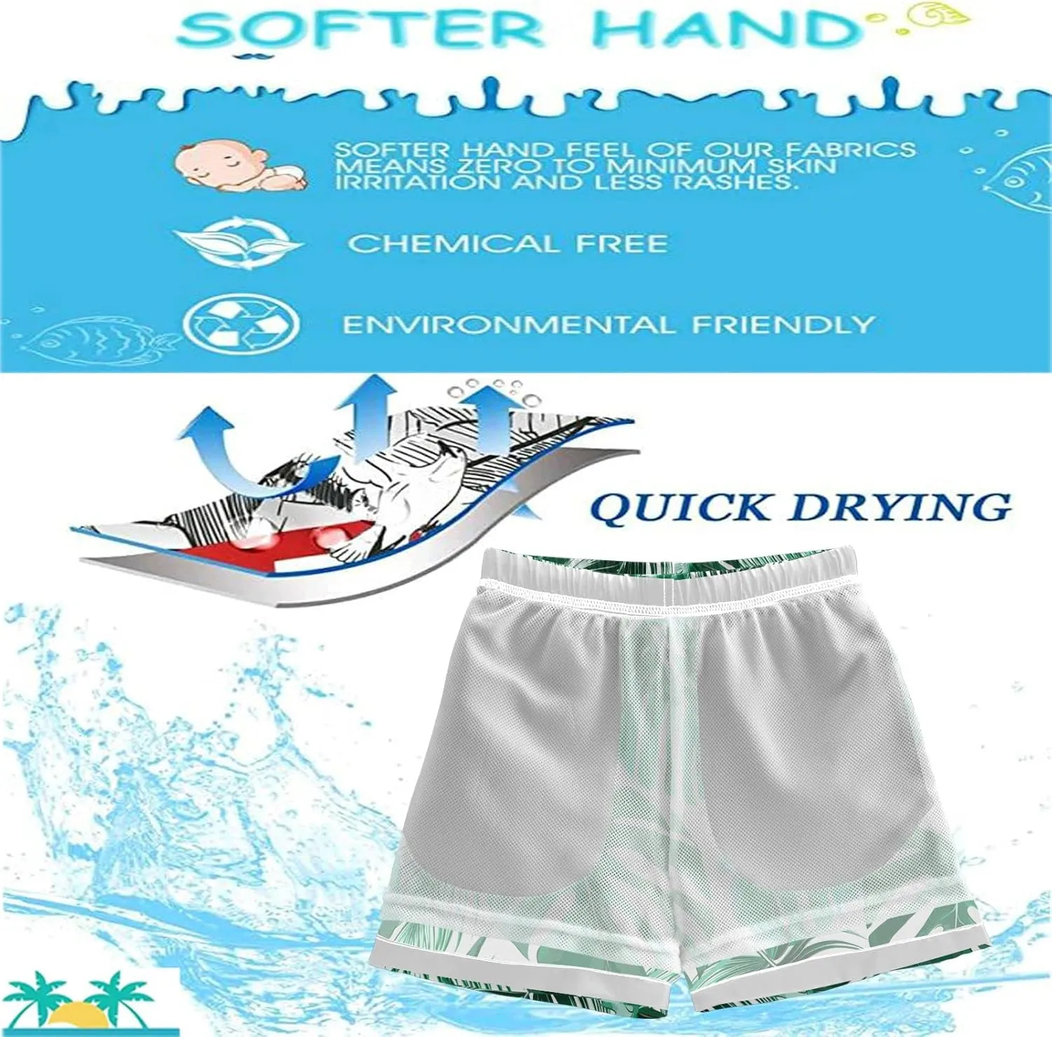 visesunny Boys Surfing Board Shorts Quick Dry Boys Swim Shorts Toddlers Swim Trunks Size from 2T to 14/16