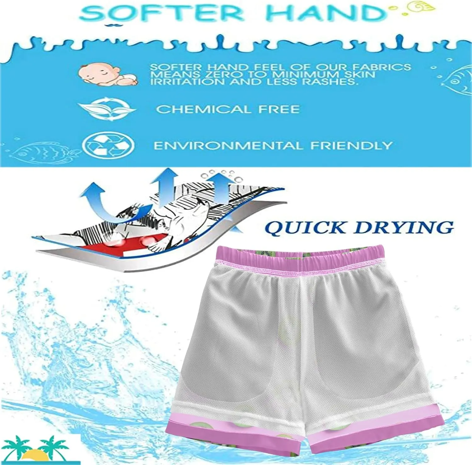 visesunny Boys Surfing Board Shorts Quick Dry Boys Swim Shorts Toddlers Swim Trunks Size from 2T to 14/16