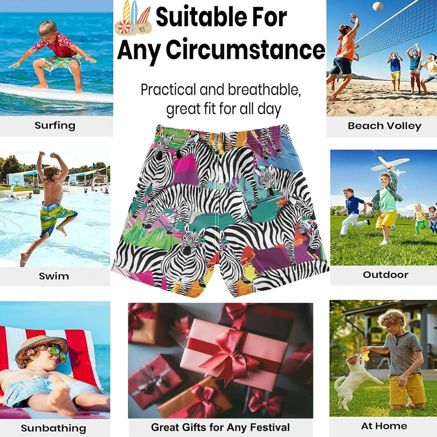 visesunny Boys Surfing Board Shorts Quick Dry Boys Swim Shorts Toddlers Swim Trunks Size from 2T to 14/16
