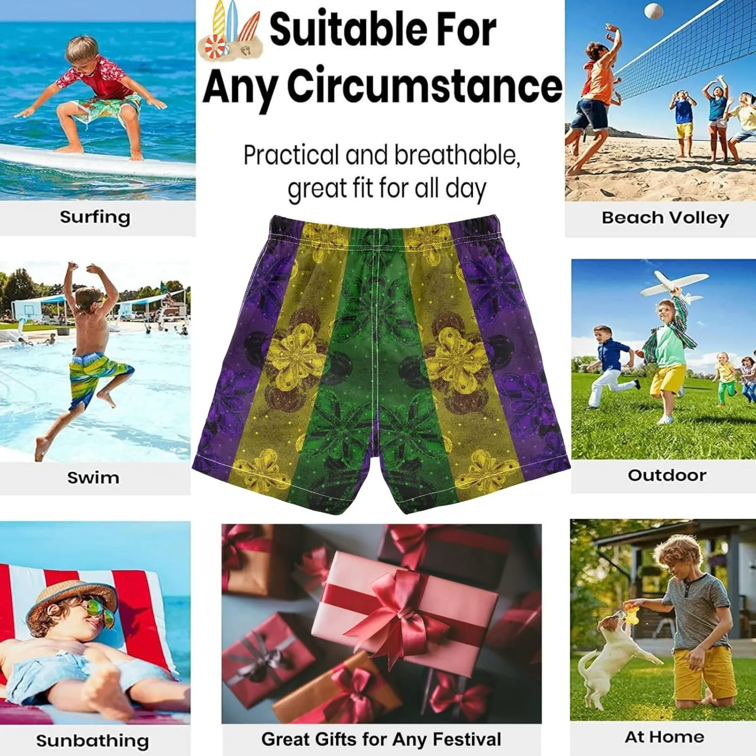 visesunny Boys Surfing Board Shorts Quick Dry Boys Swim Shorts Toddlers Swim Trunks Size from 2T to 14/16