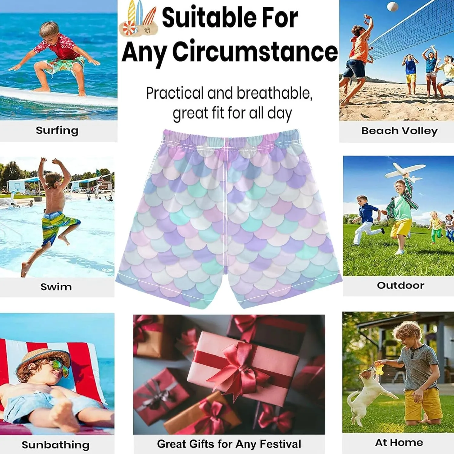visesunny Boys Surfing Board Shorts Quick Dry Boys Swim Shorts Toddlers Swim Trunks Size from 2T to 14/16
