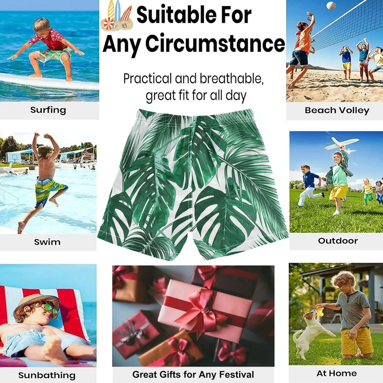 visesunny Boys Surfing Board Shorts Quick Dry Boys Swim Shorts Toddlers Swim Trunks Size from 2T to 14/16