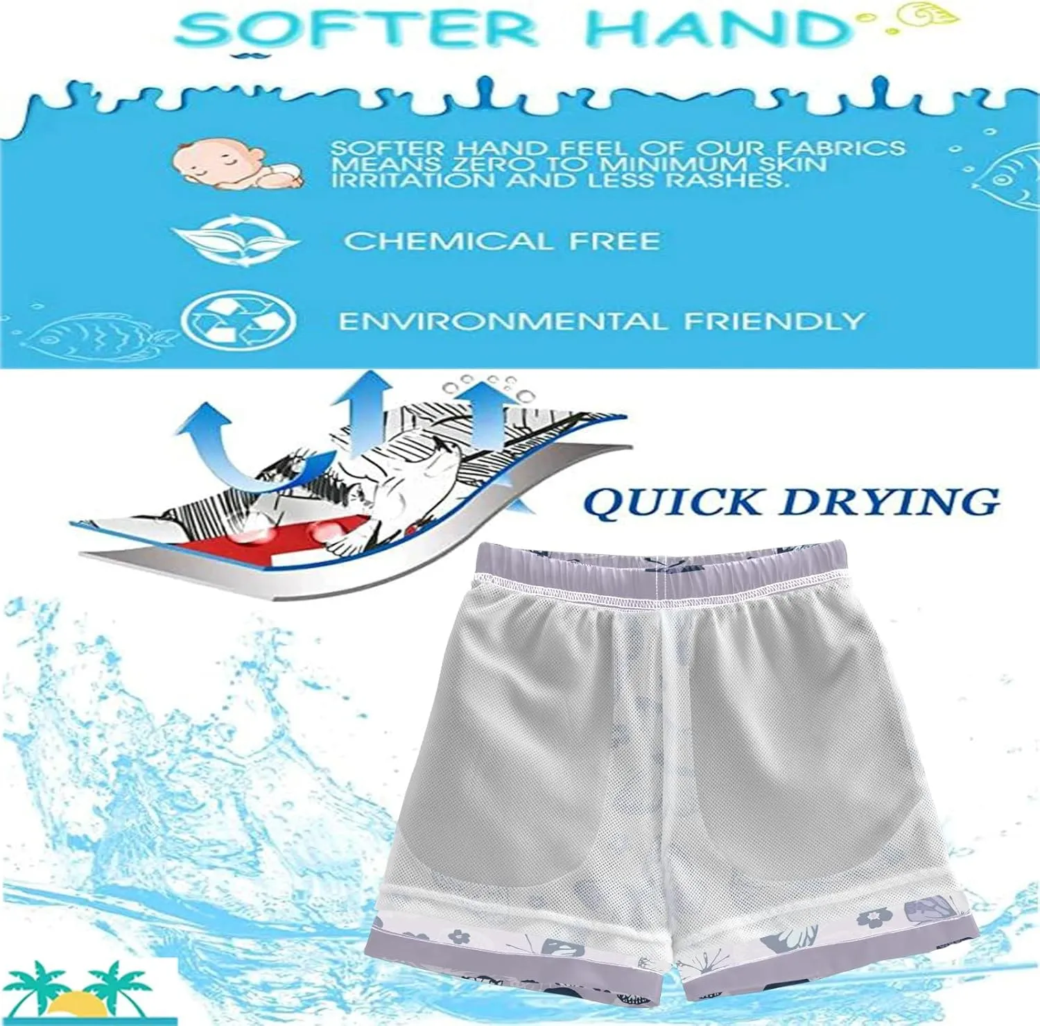 visesunny Boys Surfing Board Shorts Quick Dry Boys Swim Shorts Toddlers Swim Trunks Size from 2T to 14/16