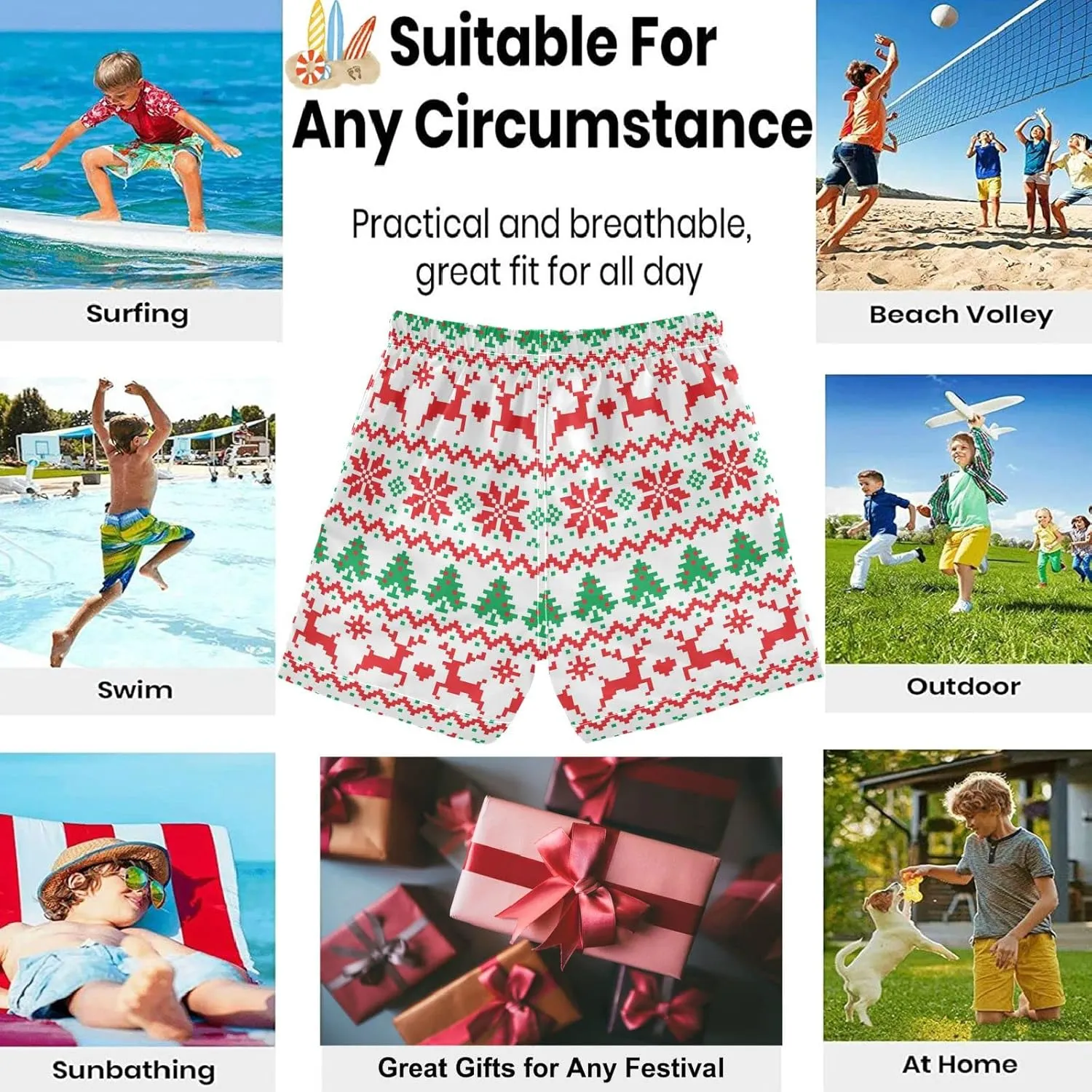 visesunny Boys Surfing Board Shorts Quick Dry Boys Swim Shorts Toddlers Swim Trunks Size from 2T to 14/16