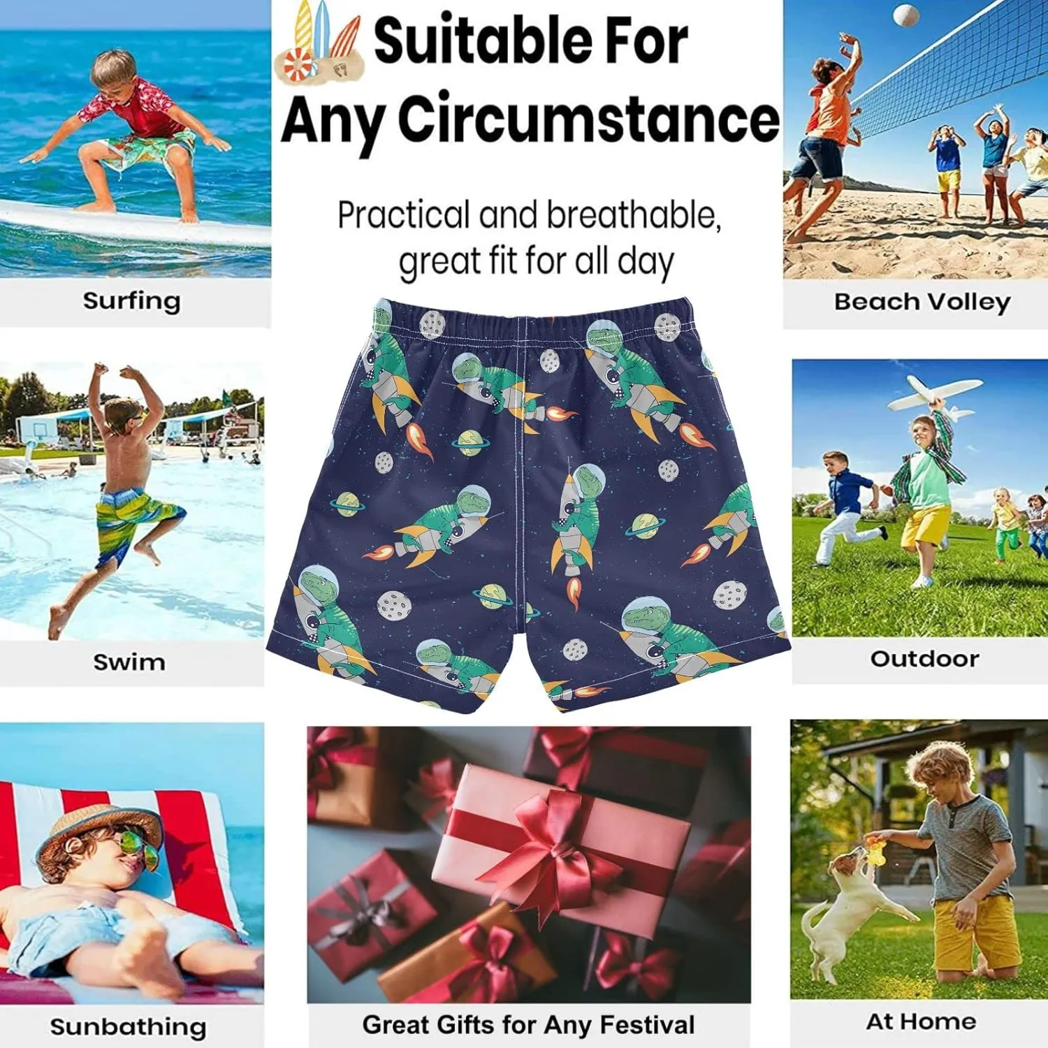 visesunny Boys Surfing Board Shorts Quick Dry Boys Swim Shorts Toddlers Swim Trunks Size from 2T to 14/16