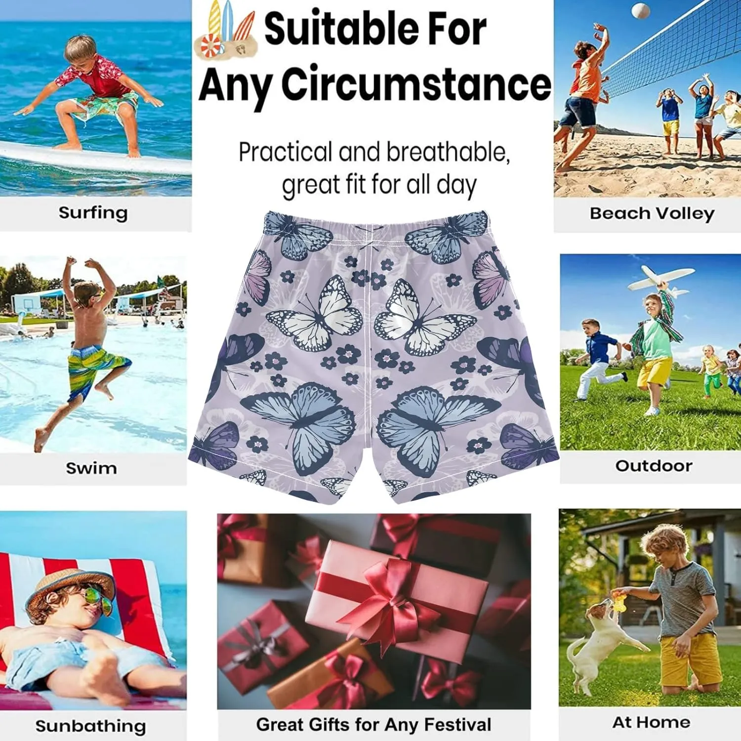 visesunny Boys Surfing Board Shorts Quick Dry Boys Swim Shorts Toddlers Swim Trunks Size from 2T to 14/16