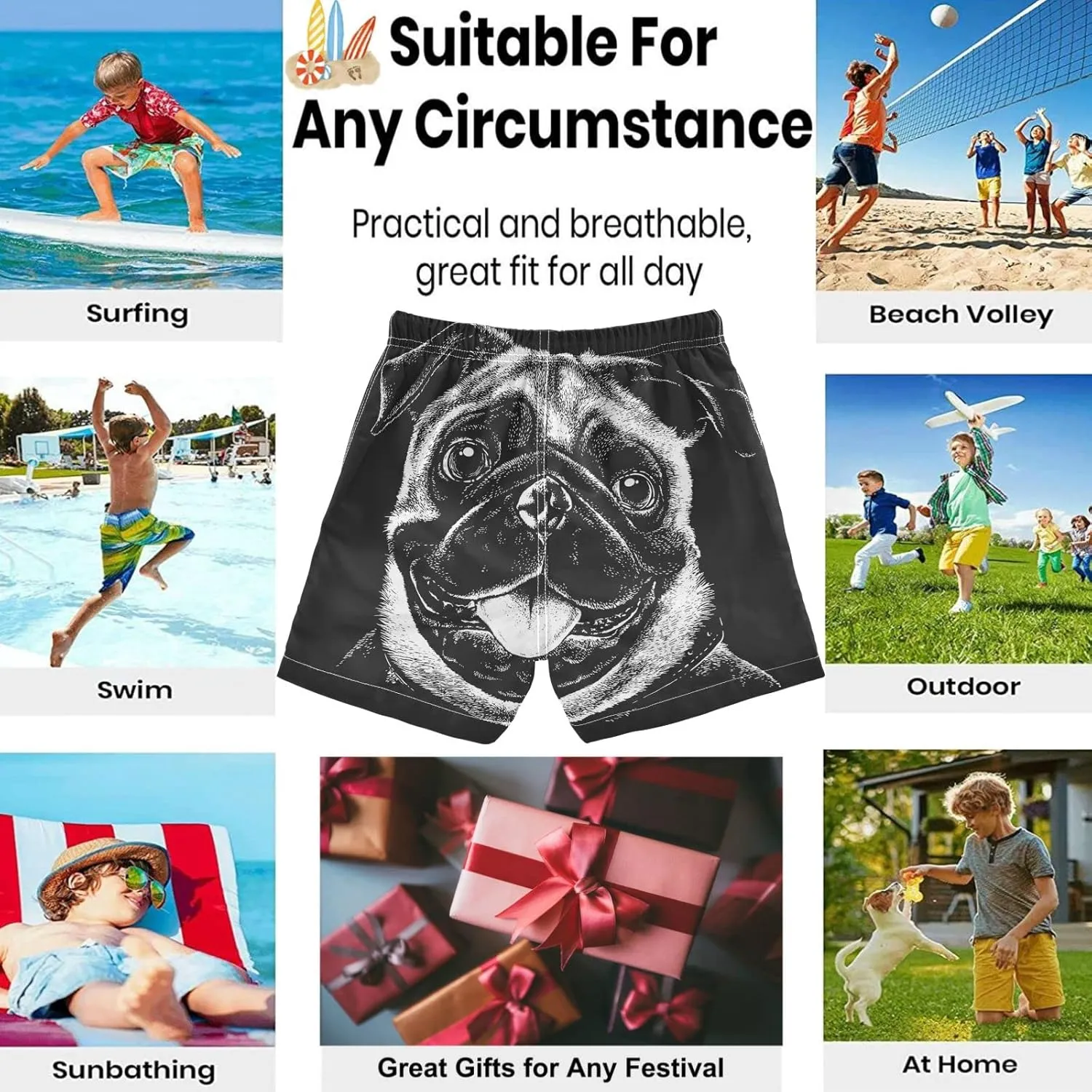 visesunny Boys Surfing Board Shorts Quick Dry Boys Swim Shorts Toddlers Swim Trunks Size from 2T to 14/16