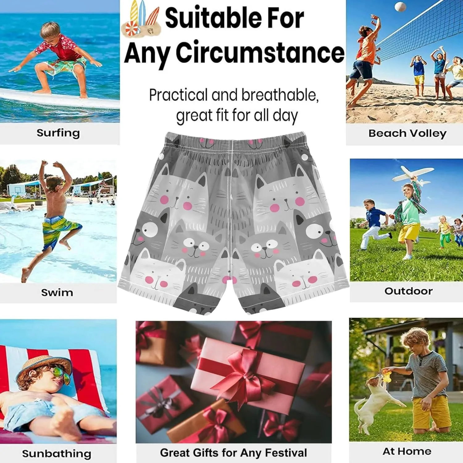 visesunny Boys Surfing Board Shorts Quick Dry Boys Swim Shorts Toddlers Swim Trunks Size from 2T to 14/16