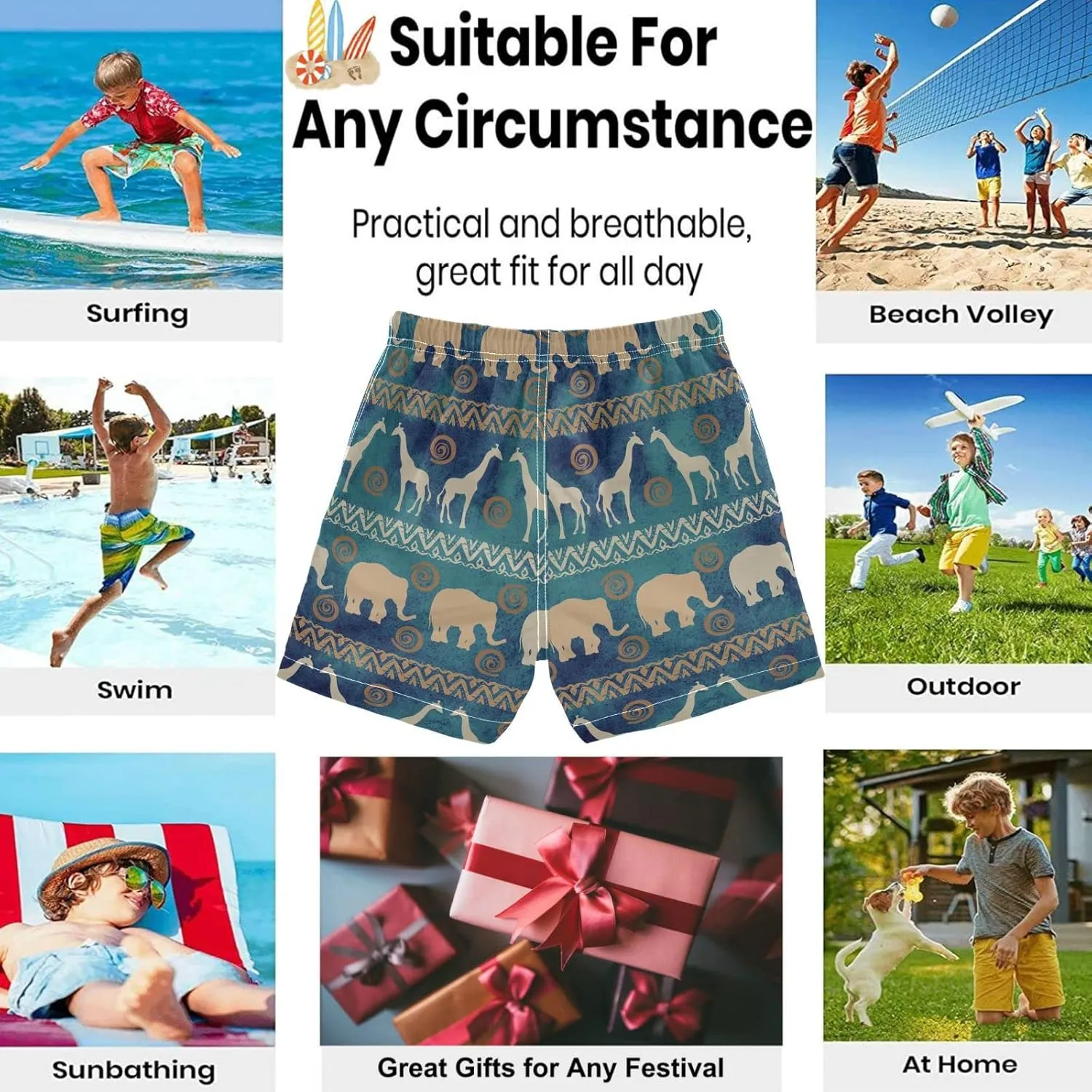 visesunny Boys Surfing Board Shorts Quick Dry Boys Swim Shorts Toddlers Swimming Trunks Bathing Suit Size from 2T to 14/16