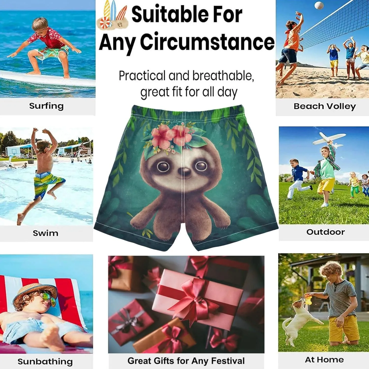 visesunny Boys Surfing Board Shorts Quick Dry Boys Swim Shorts Toddlers Swimming Trunks Bathing Suit Size from 2T to 14/16