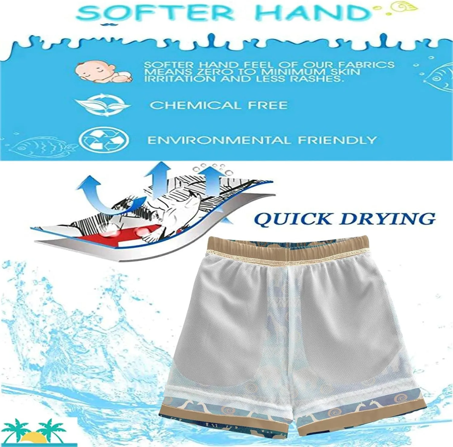 visesunny Boys Surfing Board Shorts Quick Dry Boys Swim Shorts Toddlers Swimming Trunks Bathing Suit Size from 2T to 14/16