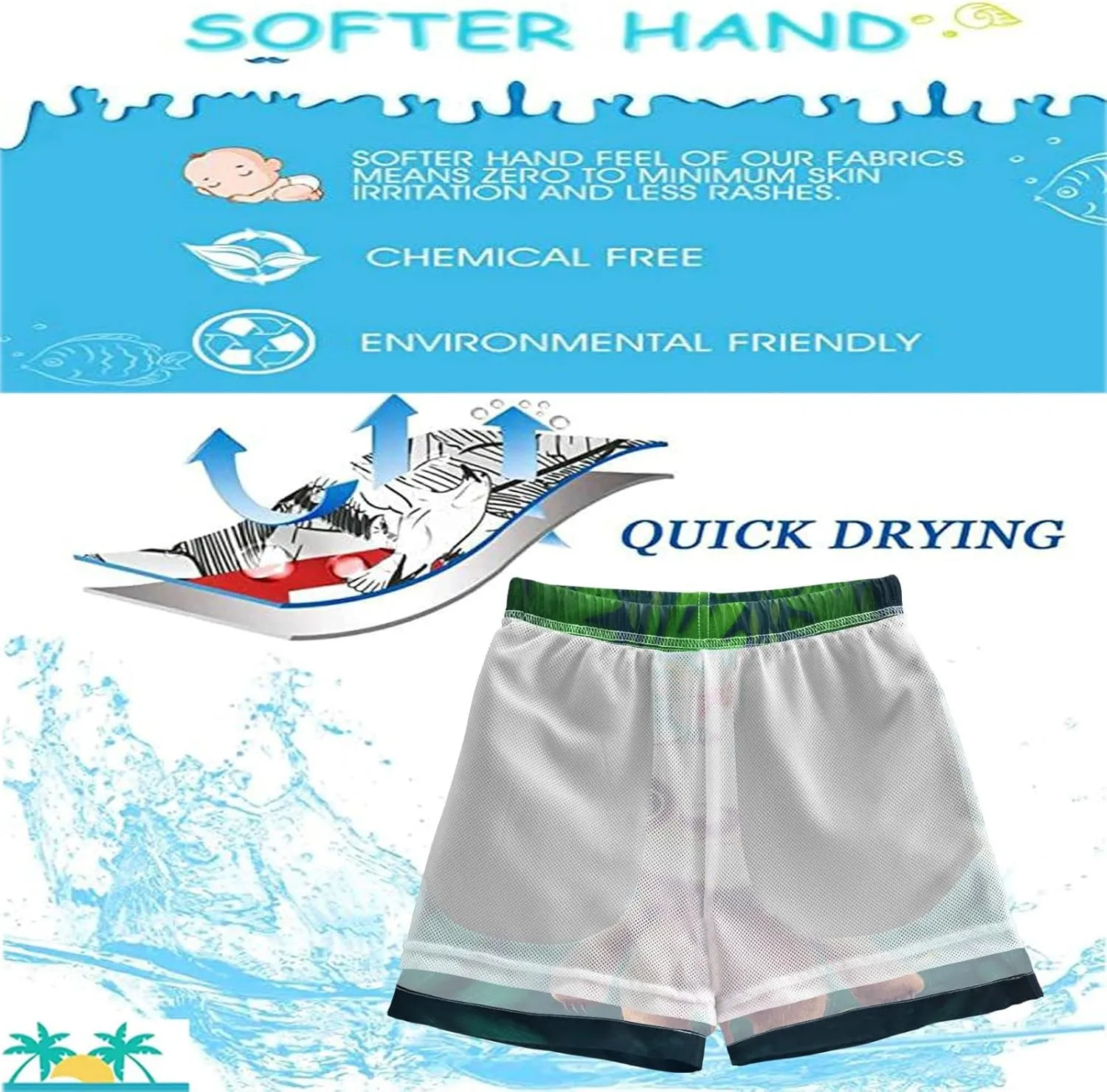 visesunny Boys Surfing Board Shorts Quick Dry Boys Swim Shorts Toddlers Swimming Trunks Bathing Suit Size from 2T to 14/16