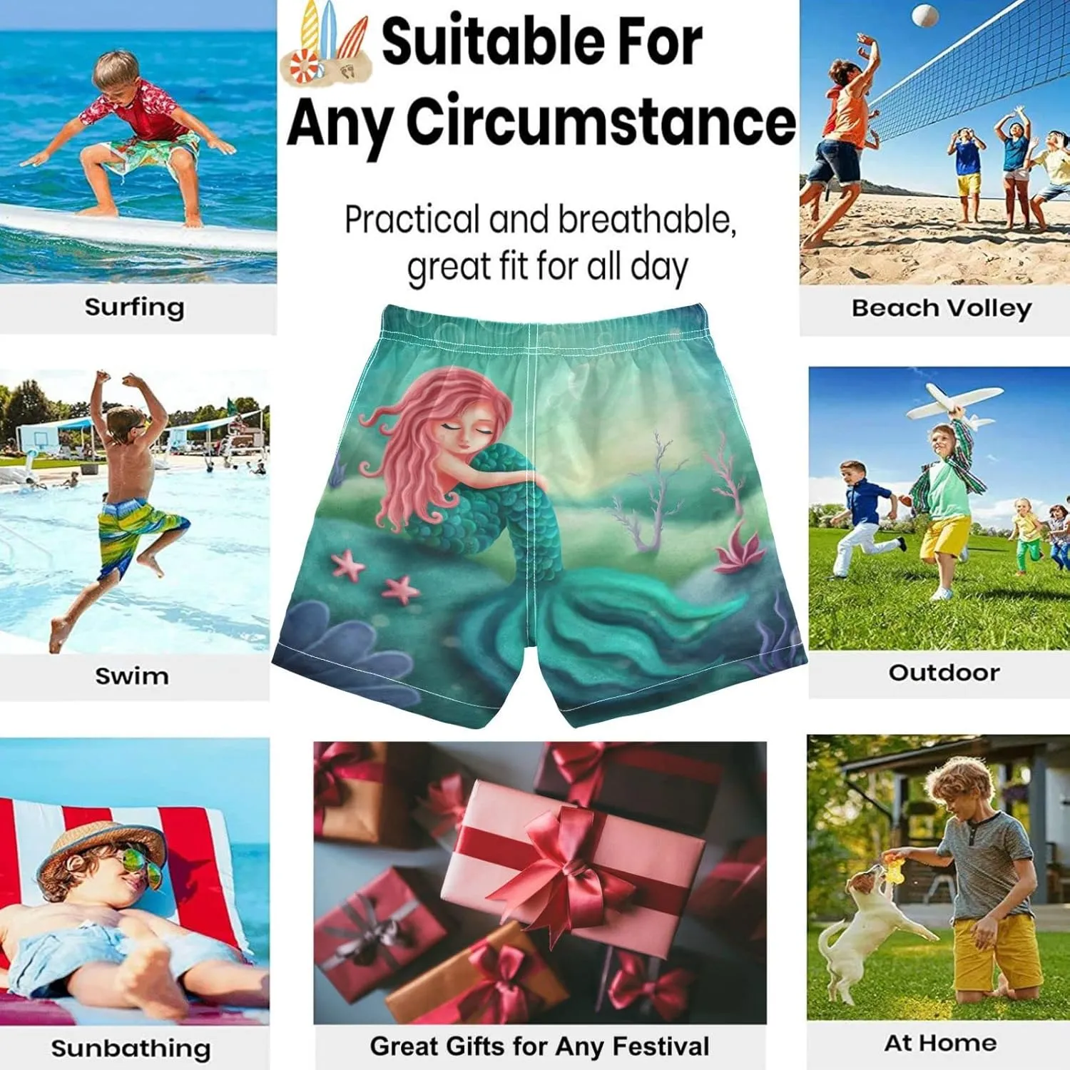 visesunny Boys Surfing Board Shorts Quick Dry Boys Swim Shorts Toddlers Swimming Trunks Bathing Suit Size from 2T to 14/16