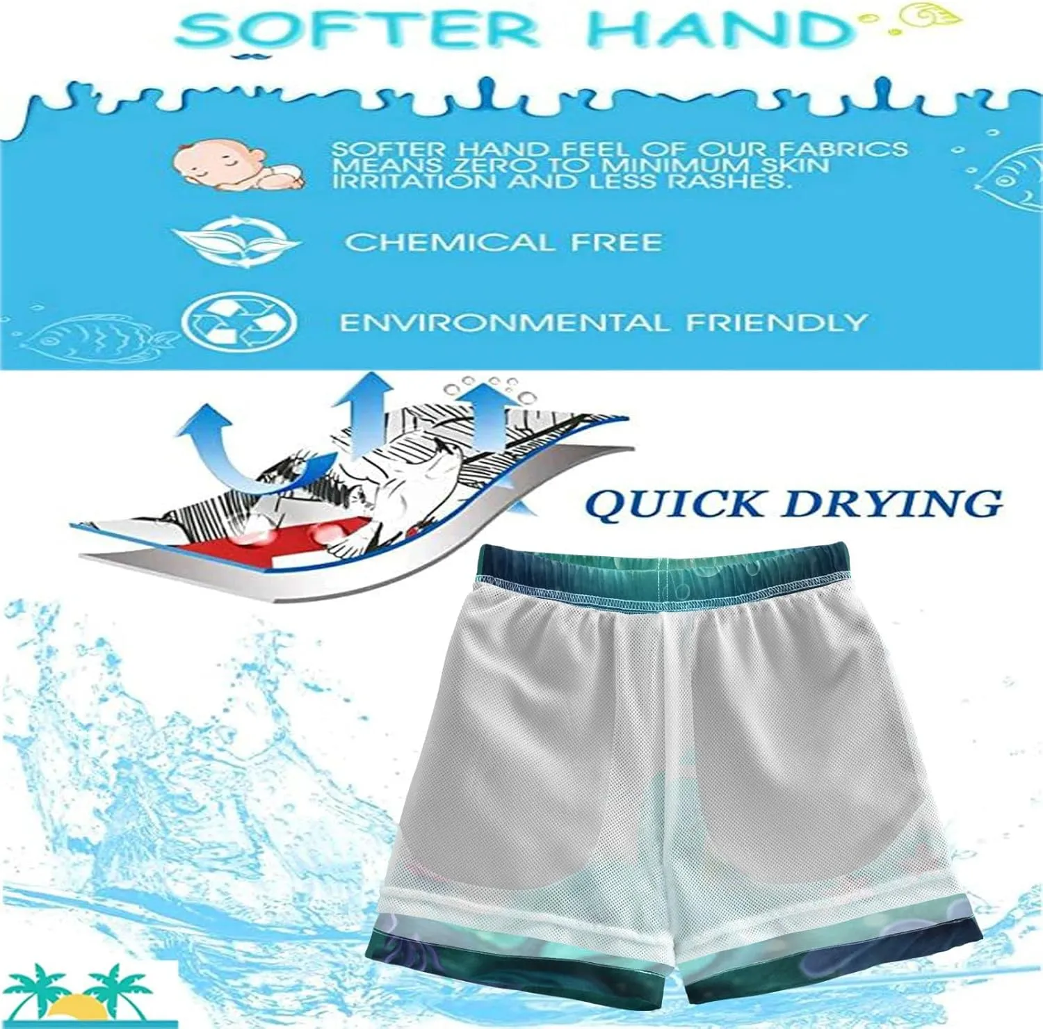 visesunny Boys Surfing Board Shorts Quick Dry Boys Swim Shorts Toddlers Swimming Trunks Bathing Suit Size from 2T to 14/16