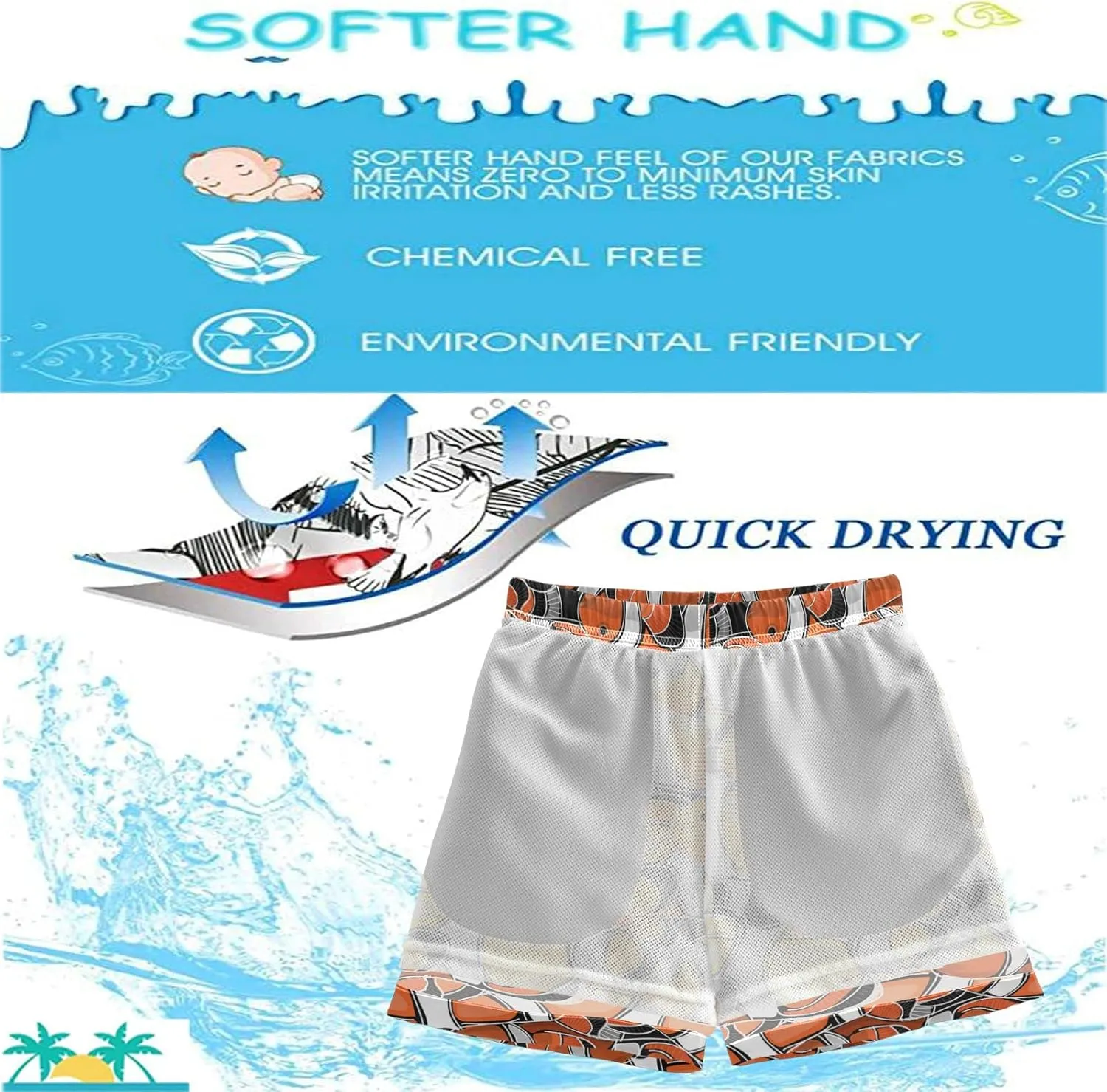 visesunny Boys Surfing Board Shorts Quick Dry Boys Swim Shorts Toddlers Swimming Trunks Bathing Suit Size from 2T to 14/16