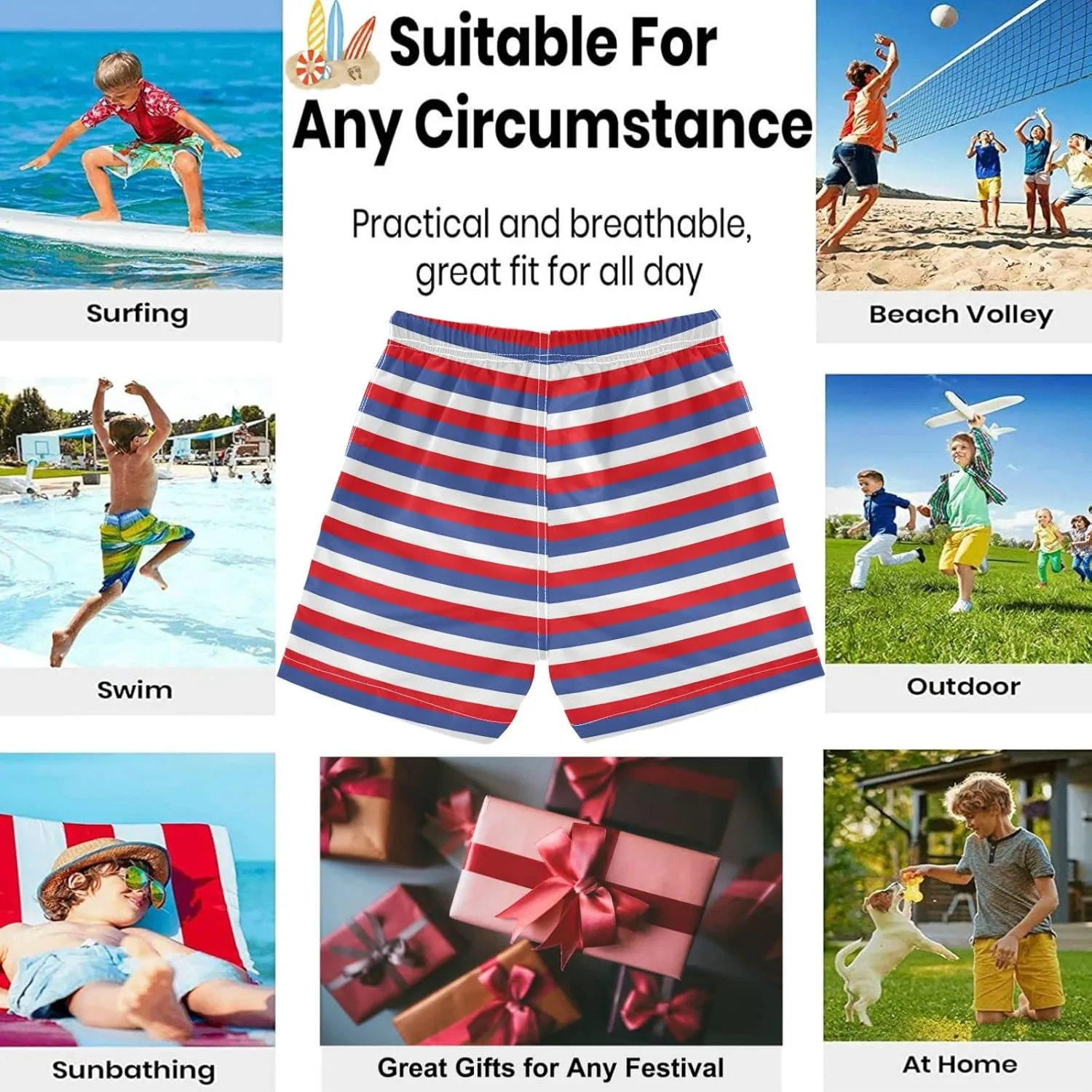 visesunny Cool Summer Boys Surfing Board Shorts Quick Dry Boys Swim Shorts Toddlers Swim Trunks Size from 2T to 14/16