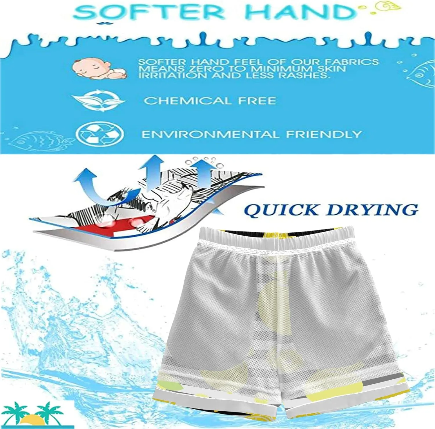 visesunny Cool Summer Boys Surfing Board Shorts Quick Dry Boys Swim Shorts Toddlers Swim Trunks Size from 2T to 14/16