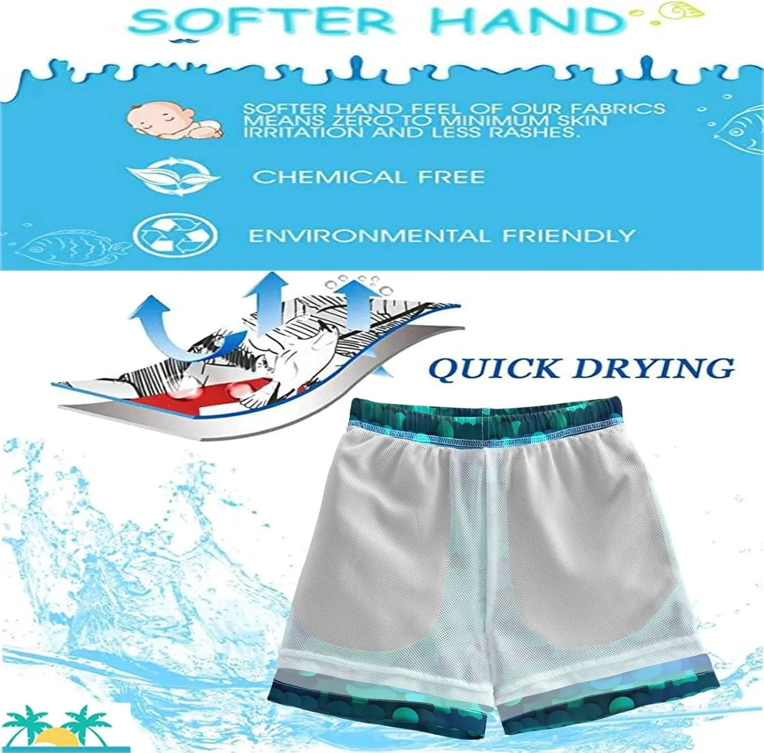 visesunny Cool Summer Boys Surfing Board Shorts Quick Dry Boys Swim Shorts Toddlers Swim Trunks Size from 2T to 14/16