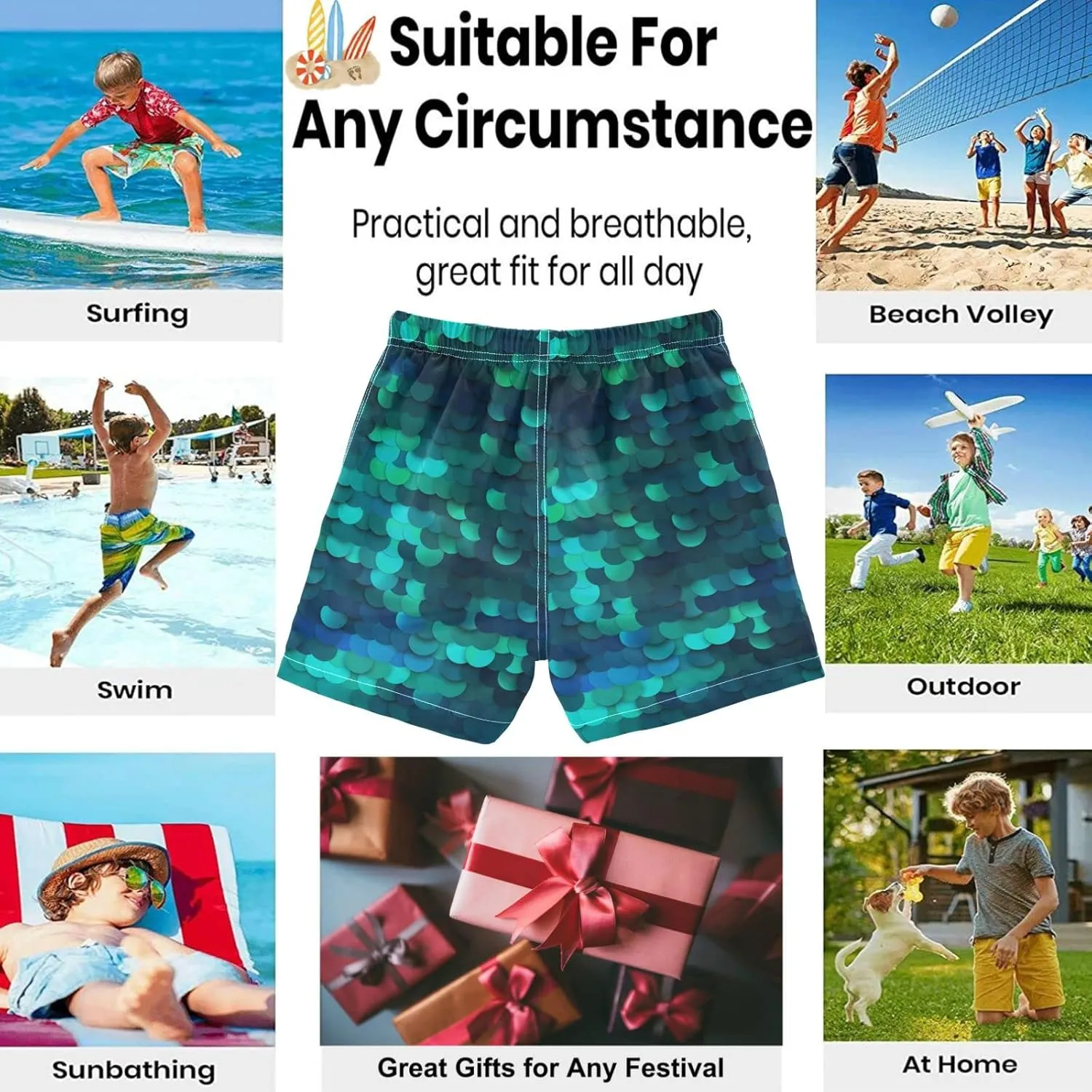 visesunny Cool Summer Boys Surfing Board Shorts Quick Dry Boys Swim Shorts Toddlers Swim Trunks Size from 2T to 14/16
