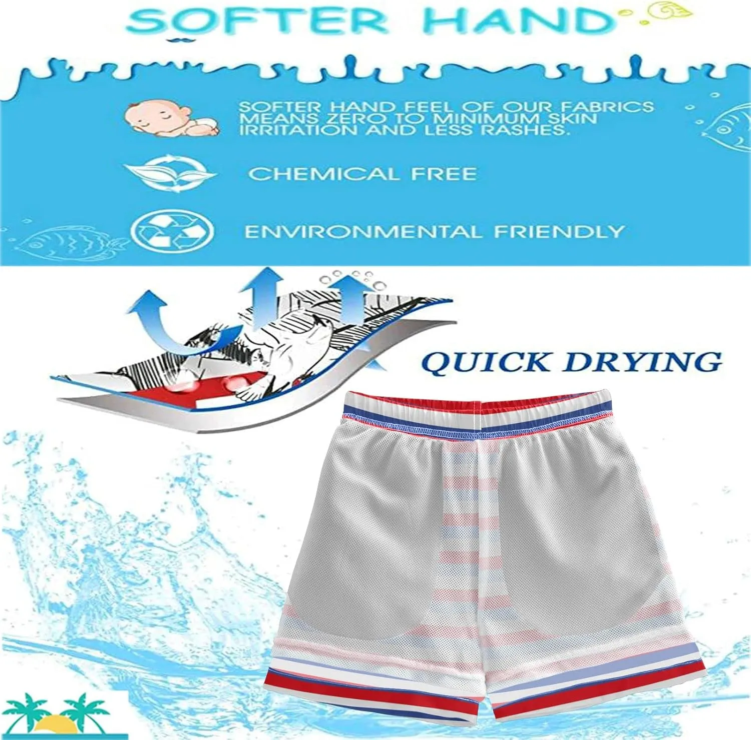 visesunny Cool Summer Boys Surfing Board Shorts Quick Dry Boys Swim Shorts Toddlers Swim Trunks Size from 2T to 14/16