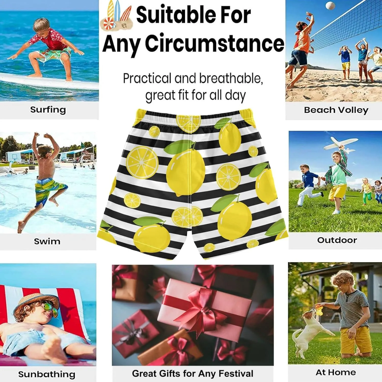 visesunny Cool Summer Boys Surfing Board Shorts Quick Dry Boys Swim Shorts Toddlers Swim Trunks Size from 2T to 14/16