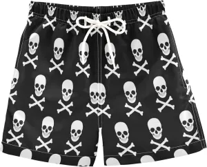 visesunny Cool White Skull Boys Toddler Swim Trunks Boy Bathing Suit Beachwear Sports Baby Kids Board Shorts