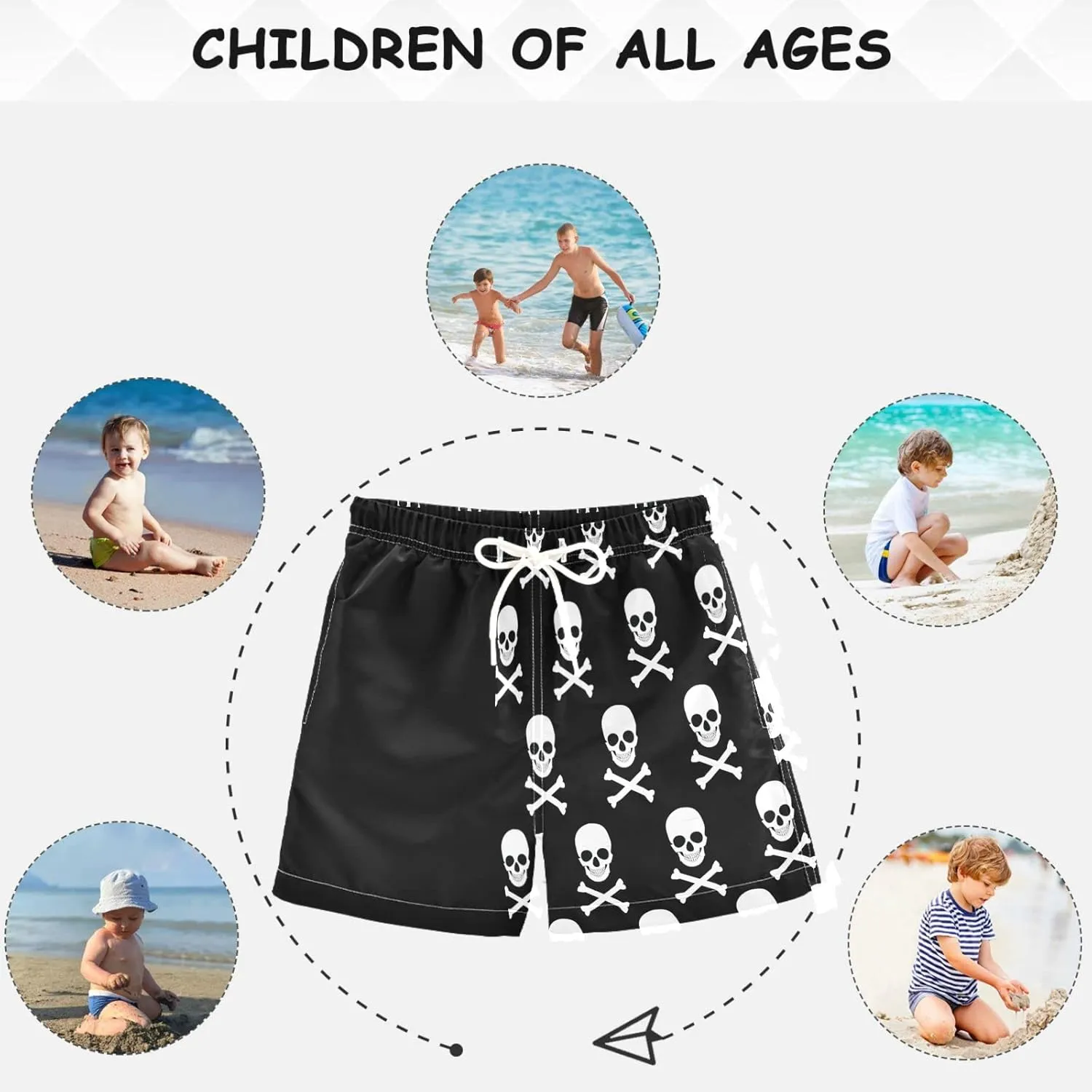 visesunny Cool White Skull Boys Toddler Swim Trunks Boy Bathing Suit Beachwear Sports Baby Kids Board Shorts
