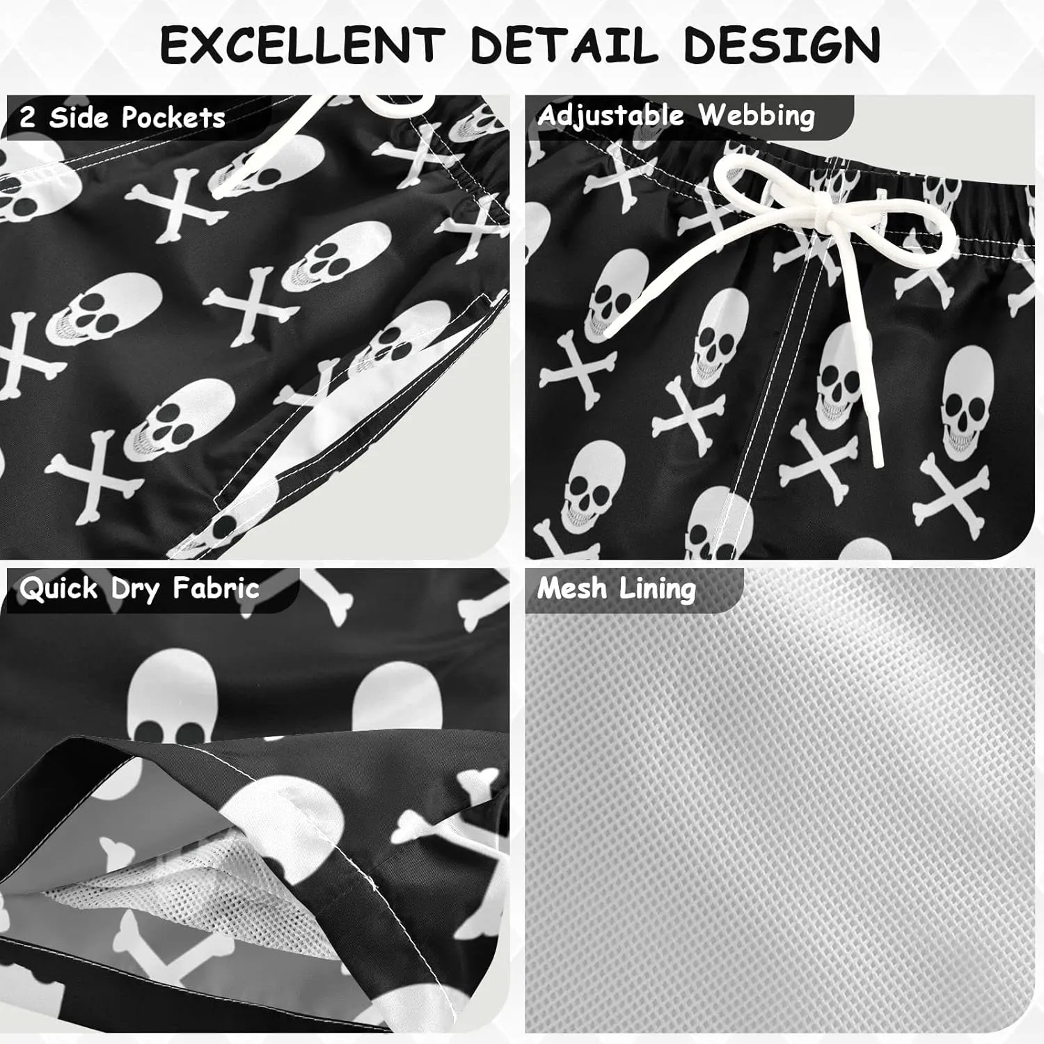 visesunny Cool White Skull Boys Toddler Swim Trunks Boy Bathing Suit Beachwear Sports Baby Kids Board Shorts