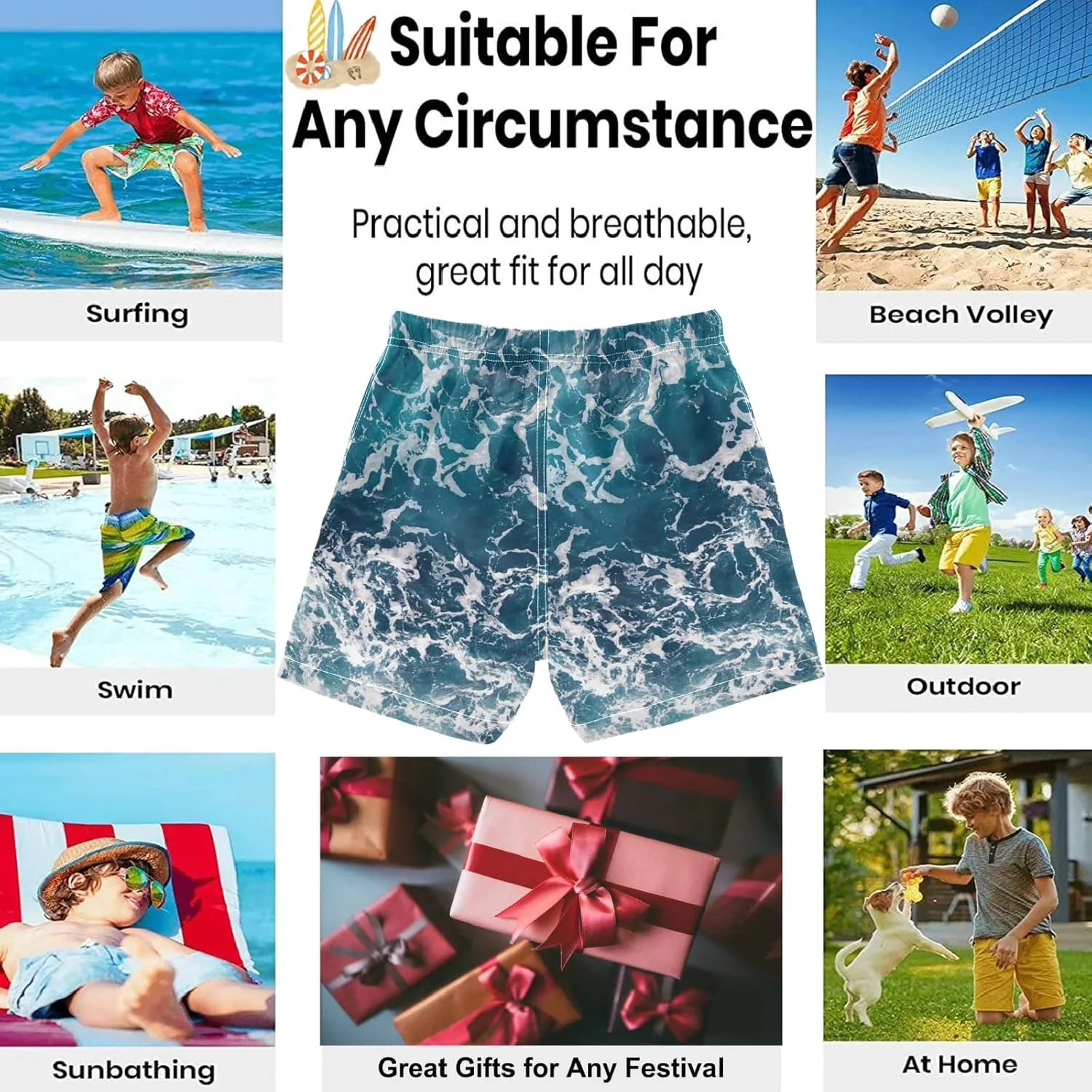 visesunny Funny Boys Swim Trunks Quick Dry Swim Shorts Kids Bathing Suits Toddler Boy Swimsuit Swimwear Size from 2T to 14/16