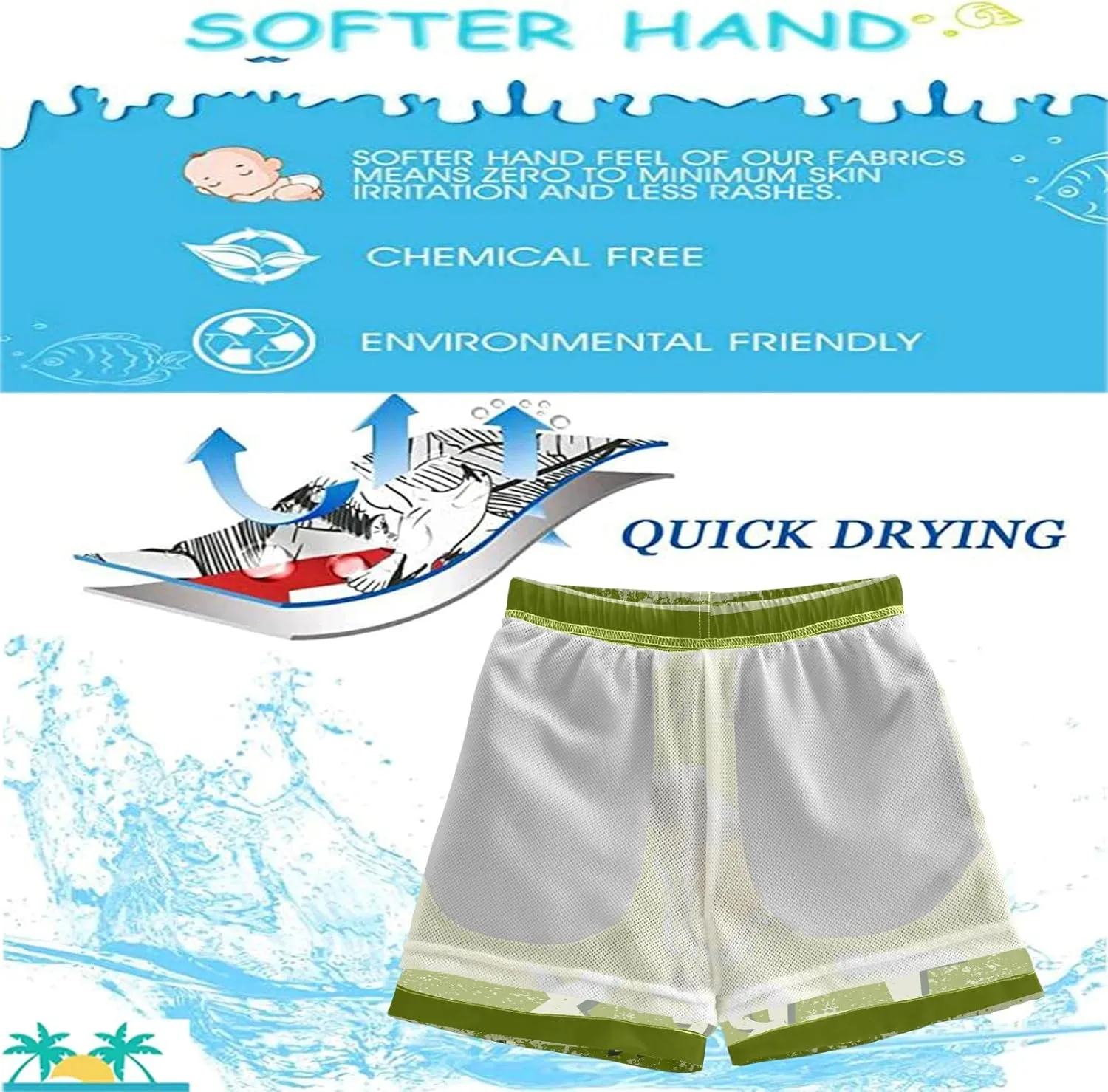 visesunny Funny Boys Swim Trunks Quick Dry Swim Shorts Kids Bathing Suits Toddler Boy Swimsuit Swimwear Size from 2T to 14/16
