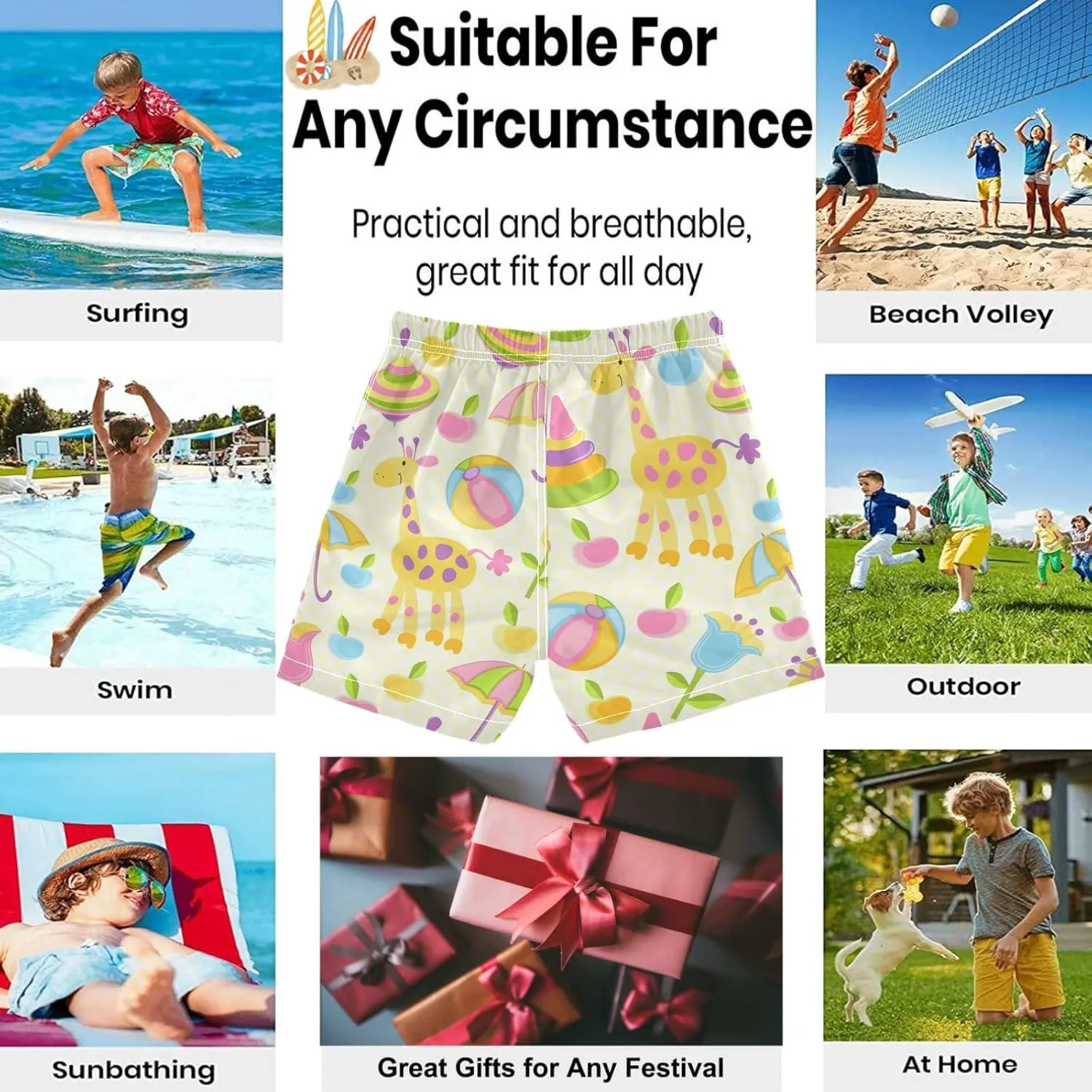 visesunny Funny Boys' Swim Trunks Toddler Quick Dry Beach Board Shorts Toddler Baby Boy Swimsuits