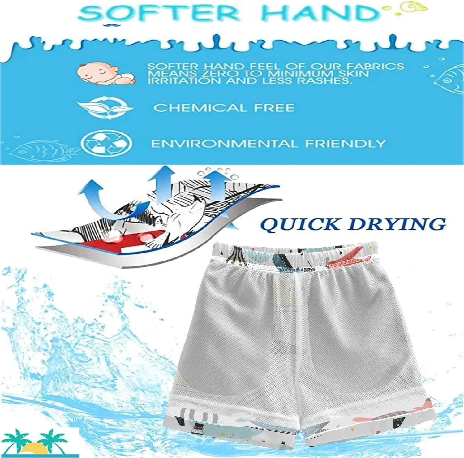 visesunny Funny Boys' Swim Trunks Toddler Quick Dry Beach Board Shorts Toddler Baby Boy Swimsuits