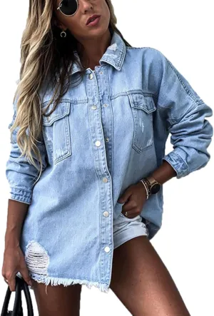 VIVICOLOR Women's Oversized Denim Trucker Jackets Women's Denim Trucker Jackets