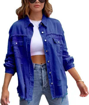 VIVICOLOR Women's Oversized Denim Trucker Jackets Women's Denim Trucker Jackets