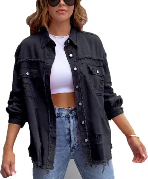 VIVICOLOR Women's Oversized Denim Trucker Jackets Women's Denim Trucker Jackets
