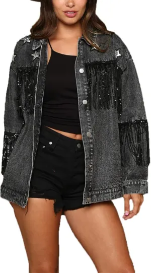 VIVICOLOR Women's Oversized Denim Trucker Jackets Women's Denim Trucker Jackets