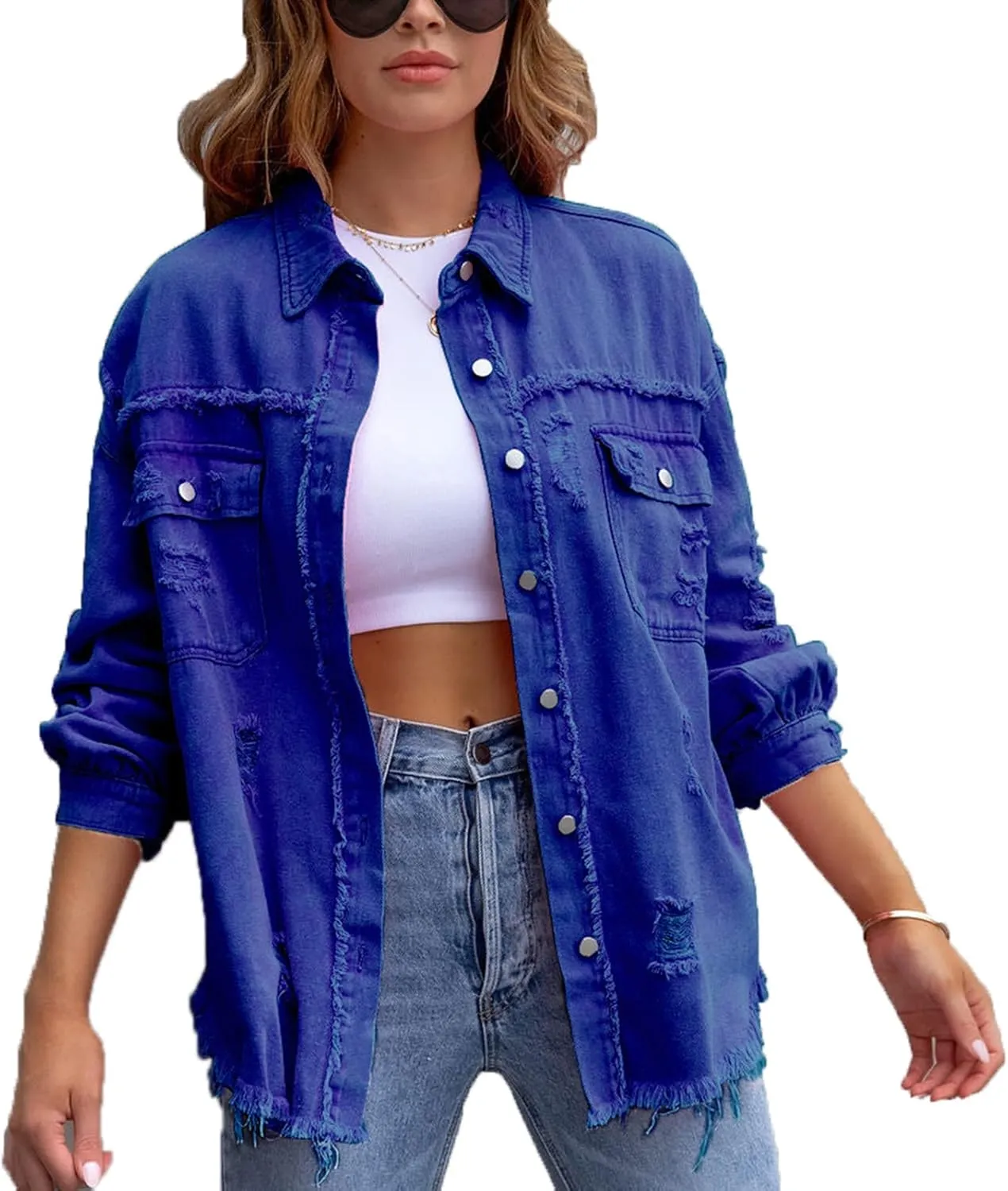 VIVICOLOR Women's Oversized Denim Trucker Jackets Women's Denim Trucker Jackets