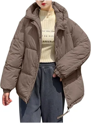 Warm Winter Coats for Women 2025 Trendy Loose Hooded Puffer Jacket Down Coat Puffy Wadded Jackets Overcoat