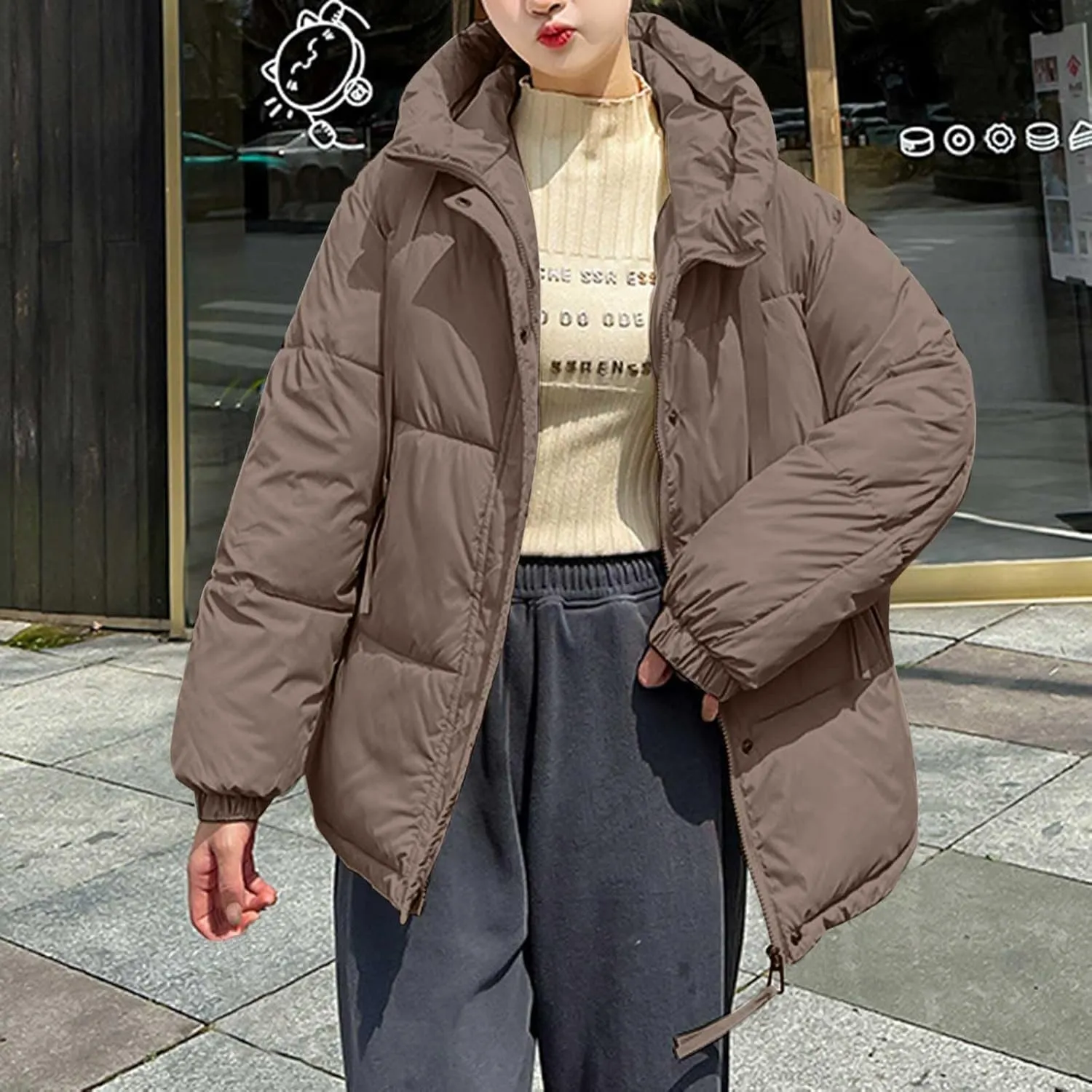 Warm Winter Coats for Women 2025 Trendy Loose Hooded Puffer Jacket Down Coat Puffy Wadded Jackets Overcoat