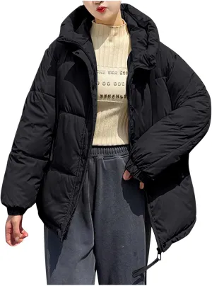 Warm Winter Coats for Women 2025 Trendy Loose Hooded Puffer Jacket Down Coat Puffy Wadded Jackets Overcoat