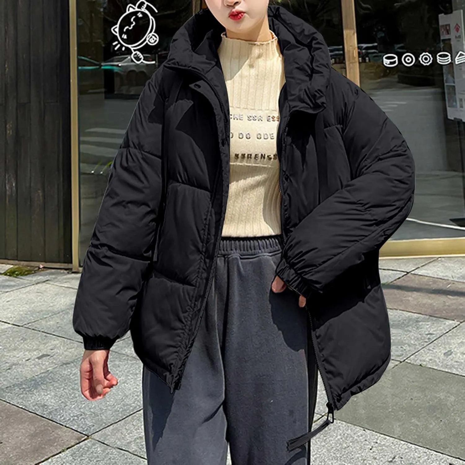 Warm Winter Coats for Women 2025 Trendy Loose Hooded Puffer Jacket Down Coat Puffy Wadded Jackets Overcoat