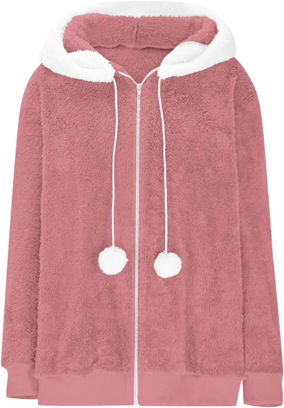 Warm Winter Coats for Women Fuzzy Fleece Jacket Fur Hooded Color Block Cardigan Zip Up Outerwear with Pockets
