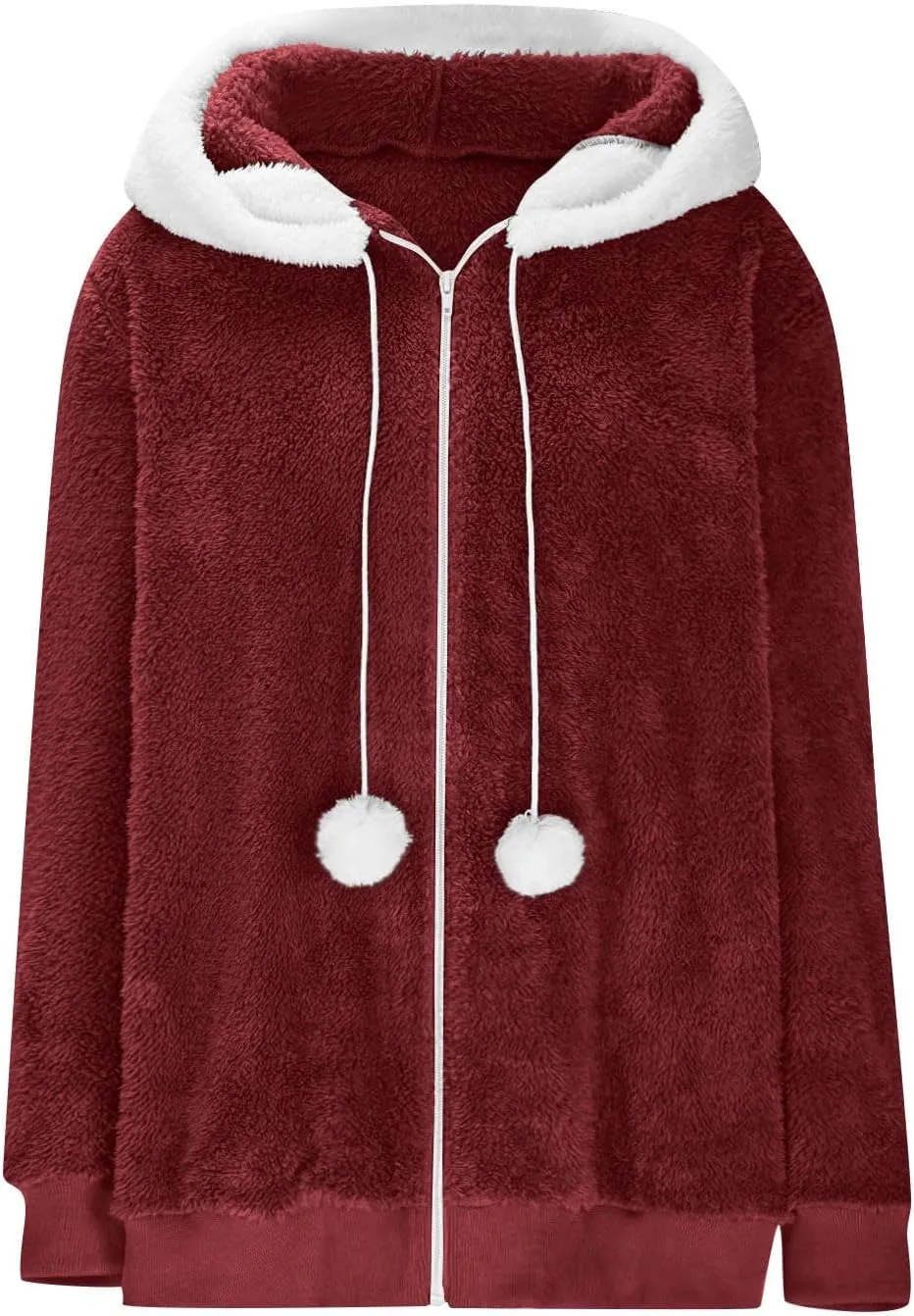 Warm Winter Coats for Women Fuzzy Fleece Jacket Fur Hooded Color Block Cardigan Zip Up Outerwear with Pockets