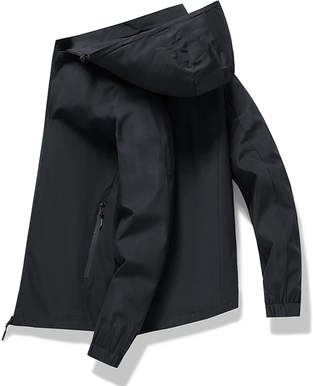 Waterproof Jackets for Men Lightweight Full Zip Long Sleeve Windbreaker Jackets Hooded Detachable Travel Hiking Coats