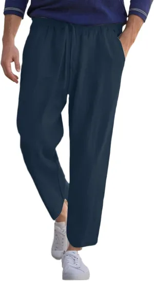 WENKOMG1 Cotton Linen Pants for Men Solid Lightweight Lounge Pants Straight Leg Elastic Waist Drawstring Casual Pants