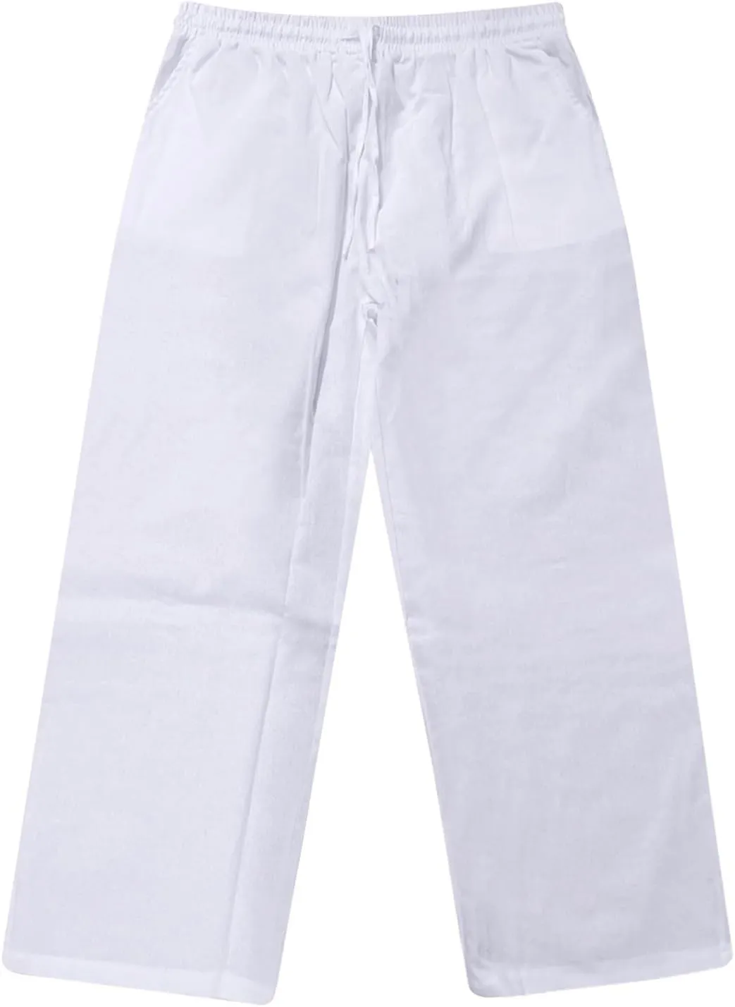 WENKOMG1 Mens Cotton Linen Pants Elastic Waist Drawstring Summer Casual Pajama Bottoms Lightweight Beach Pants